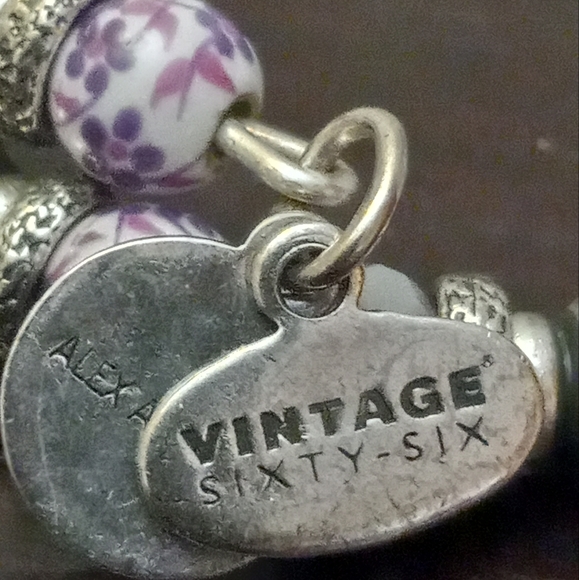 Alex and Ani Vintage Sixty /Six Silver Tone Purple Flower Bead Wrap Bracelet - Picture 4 of 5